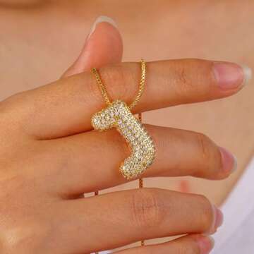 Turandoss Bubble Letter Necklace Gold - Initial A Necklaces for Women, Gold Necklace for Women, Pendant Necklace for Women, Charm Necklace, Chunky Gold Necklace, Cute Jewelry