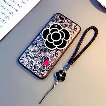 iPhone 8 Plus/7 Plus Soft Case with Elegance Camellia Rotating Mirror IPLUS Clear Lace Protective TPU Flexible Case Cover for Apple iPhone 8 Plus/7 Plus(iPhone 8 Plus/7 Plus, Black Camellia)