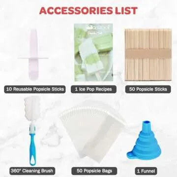 Miaowoof Homemade Popsicle Molds, 10-Cav Non-BPA Silicone Ice Pop Maker, with 50 Sticks, 50 Bags, 10 Reusable Sticks, Funnel, Brush and Ice Pop Recipe (White)