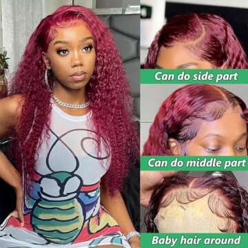 BeautyGrace 26Inch Burgundy Deep Wave Lace Front Wigs Human Hair 180% Density 99j Burgundy Frontal Wigs Human Hair 13x4 Red Human Hair Lace Front Wig for Fashion Black Women (26 Inch)