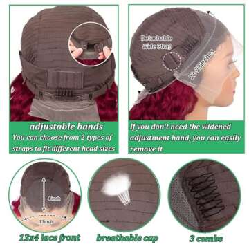 BeautyGrace 26Inch Burgundy Deep Wave Lace Front Wigs Human Hair 180% Density 99j Burgundy Frontal Wigs Human Hair 13x4 Red Human Hair Lace Front Wig for Fashion Black Women (26 Inch)