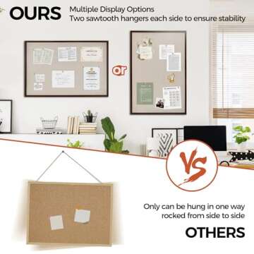 Fun Memories Cork Board Bulletin Board for Office, 24" x 36" Oak Wooden Framed Corkboard, Wall Mounted Notice Pin Board for School Home & Office, Dark Walnut