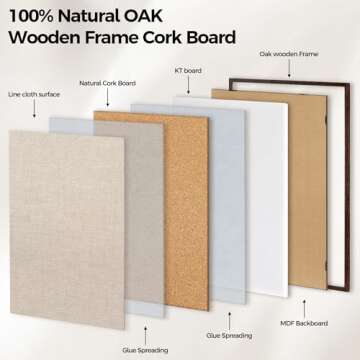 Fun Memories Cork Board Bulletin Board for Office, 24" x 36" Oak Wooden Framed Corkboard, Wall Mounted Notice Pin Board for School Home & Office, Dark Walnut