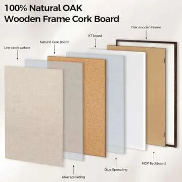 Fun Memories Cork Board Bulletin Board for Office, 24" x 36" Oak Wooden Framed Corkboard, Wall Mounted Notice Pin Board for School Home & Office, Dark Walnut