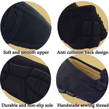 PPXID Girls Boys Suede Leather Slip-on Loafers Comfort Moccasin Casual Boat Shoes Uniform Dress Shoes-Black 6.5 US Size