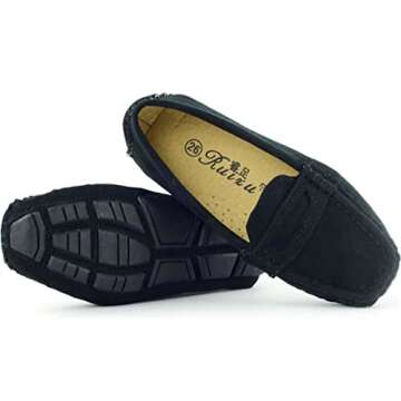 PPXID Girls Boys Suede Leather Slip-on Loafers Comfort Moccasin Casual Boat Shoes Uniform Dress Shoes-Black 6.5 US Size
