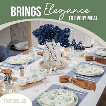 Trendables 80 Piece Plastic Disposable Plates Set For 40 Guests I 40 X 8 Inch Dessert Plates & 40 X 10 Inch Disposable Plastic Plates | Wedding Party Plates | Ivory & Green Verdure Design