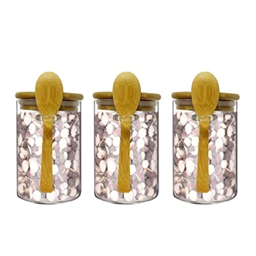 Piscepio Glass Jar Containers with Bamboo Airtight Lid Wooden Spoon Scoop Food Storage Canister Clea...