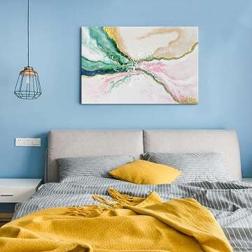 7Fisionart Green Abstract Wall Art for Living Room Modern Pink and Gold Emerald Green Marble Artwork Painting Canvas Bedroom Office Home Office Wall Decor 36" x 24"