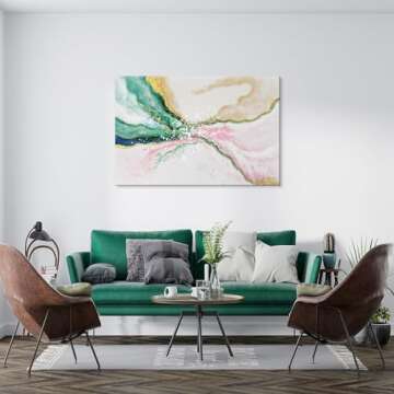 7Fisionart Green Abstract Wall Art for Living Room Modern Pink and Gold Emerald Green Marble Artwork Painting Canvas Bedroom Office Home Office Wall Decor 36" x 24"