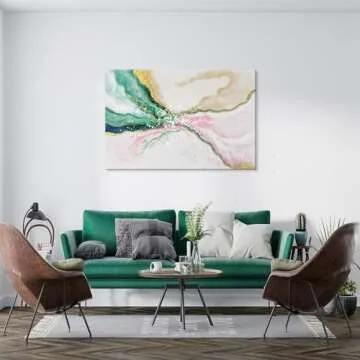 7Fisionart Green Abstract Wall Art for Living Room Modern Pink and Gold Emerald Green Marble Artwork Painting Canvas Bedroom Office Home Office Wall Decor 36" x 24"