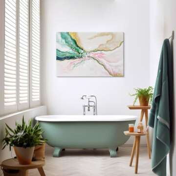 7Fisionart Green Abstract Wall Art for Living Room Modern Pink and Gold Emerald Green Marble Artwork Painting Canvas Bedroom Office Home Office Wall Decor 36" x 24"