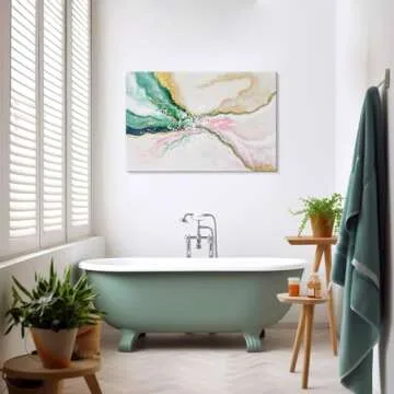 7Fisionart Green Abstract Wall Art for Living Room Modern Pink and Gold Emerald Green Marble Artwork Painting Canvas Bedroom Office Home Office Wall Decor 36" x 24"