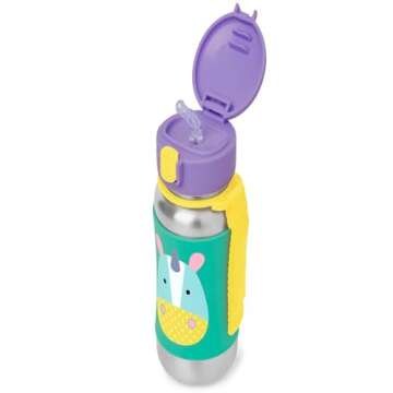 Skip Hop Toddler Sippy Cup with Straw, Zoo Stainless Steel Straw Bottle, Unicorn