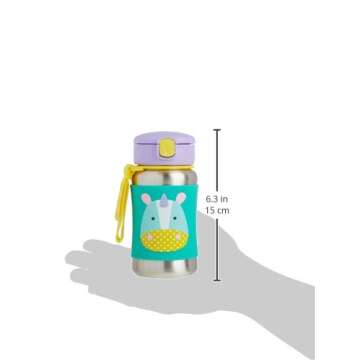 Skip Hop Toddler Sippy Cup with Straw, Zoo Stainless Steel Straw Bottle, Unicorn