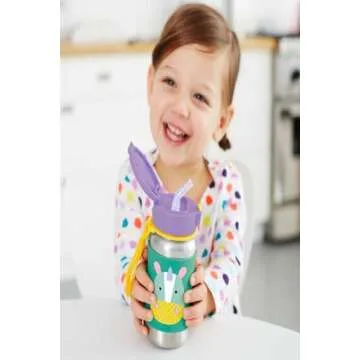 Skip Hop Toddler Sippy Cup with Straw, Zoo Stainless Steel Straw Bottle, Unicorn