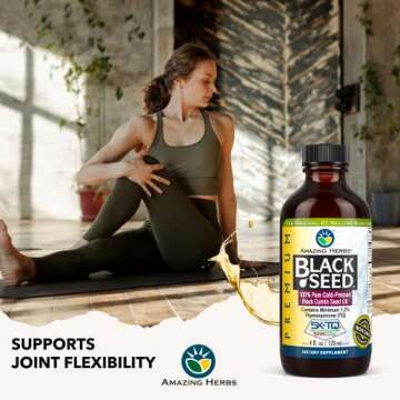 Amazing Herbs Premium Black Seed Oil - Gluten Free, Non GMO, Cold Pressed Nigella Sativa Aids in Digestive Health, Immune Support, Brain Function - 4 Fl Oz