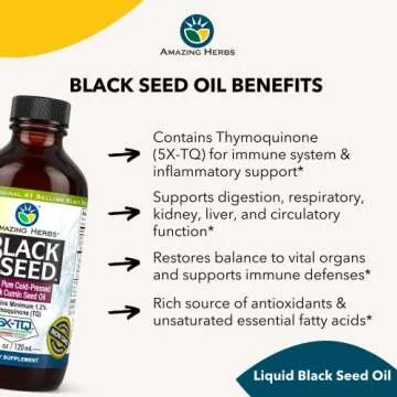 Amazing Herbs Premium Black Seed Oil - Gluten Free, Non GMO, Cold Pressed Nigella Sativa Aids in Digestive Health, Immune Support, Brain Function - 4 Fl Oz