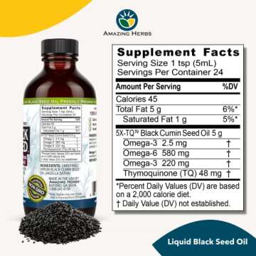 Amazing Herbs Premium Black Seed Oil - Gluten Free, Non GMO, Cold Pressed Nigella Sativa Aids in Digestive Health, Immune Support, Brain Function - 4 Fl Oz