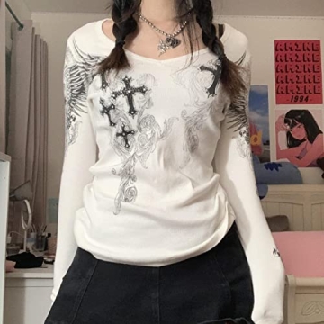 vaflower Y2K Long Sleeve Patchwork Top for Women