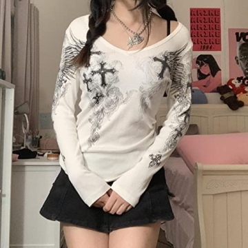 vaflower Y2K Long Sleeve Patchwork Top for Women