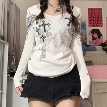 vaflower Y2K Long Sleeve Patchwork Top for Women