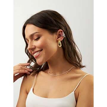 Tewiky Chunky Gold Teardrop Hoop Earrings for Women, Lightweight Hypoallergenic 14K Gold Plated Open Thick Drop Earrings Big Simple Half Fashion Jewelry for Teen