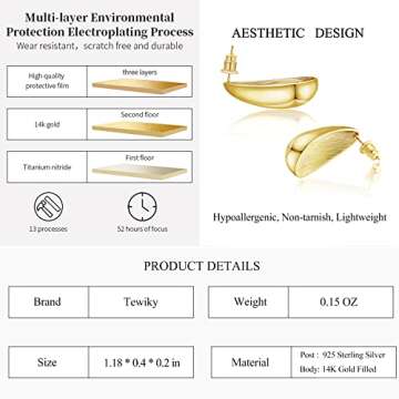 Tewiky Chunky Gold Teardrop Hoop Earrings for Women, Lightweight Hypoallergenic 14K Gold Plated Open Thick Drop Earrings Big Simple Half Fashion Jewelry for Teen
