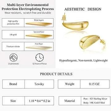 Tewiky Chunky Gold Teardrop Hoop Earrings for Women, Lightweight Hypoallergenic 14K Gold Plated Open Thick Drop Earrings Big Simple Half Fashion Jewelry for Teen