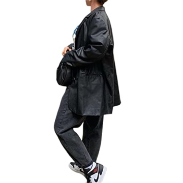 Ynocfri Women Vintage PU Leather Blazer Stylish Oversized Streetwear