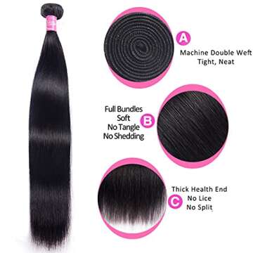 Grace Length Straight 1 Bundle Human Hair 30 Inch One Bundles Double Weft High Elasticity Hair Extensions 100% Unprocessed Brazilian Human Hair for Women (Natural Color)