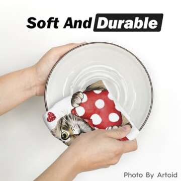 Artoid Mode Red Cat Heart Scarf Sweet Love Valentine's Day Kitchen Towels Dish Towels, 18x26 Inch Anniversary Wedding Decoration Hand Towels Set of 2