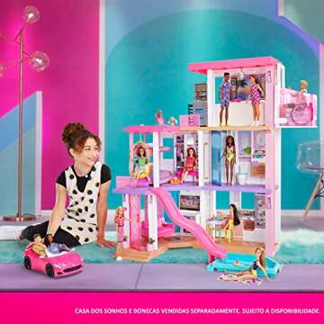 Barbie Toy Car, Bright Pink Doll-Sized Convertible with 2 Seats, Seatbelts & Rolling Wheels, Realistic Details