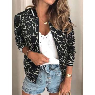 ECOWISH Women's Casual Floral Bomber Jacket - Lightweight & Stylish