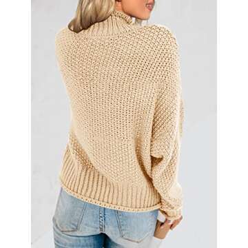 Saodimallsu Womens Oversized Turtleneck Fall Sweaters Batwing Long Sleeve Cute Cozy Chunky Knit Pullover Jumper Tops Apricot