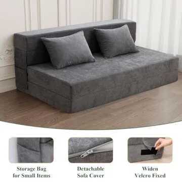 HOMFINE Folding Sofa Bed Queen, Grey