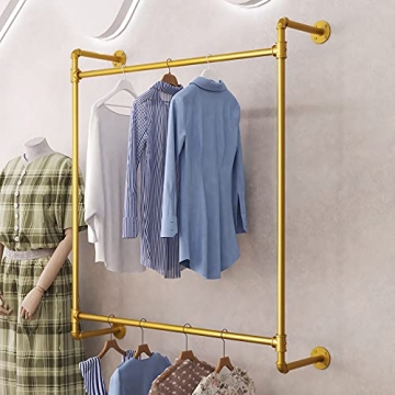 MaiRHK Metal Industrial Pipe Clothing Garment Rack - Heavy Duty Gold Storage Solution