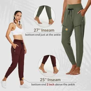 BALEAF Women's Joggers Lightweight Hiking Pants High Waist 5 Zipper Pockets Quick Dry Travel Athletic UPF50+ Rifle Green L