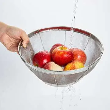 Large Fine Mesh Strainer for Kitchen - Metal Stainless Steel Colander for Rice, Pasta, Quinoa, Yogurt (11x4 In)