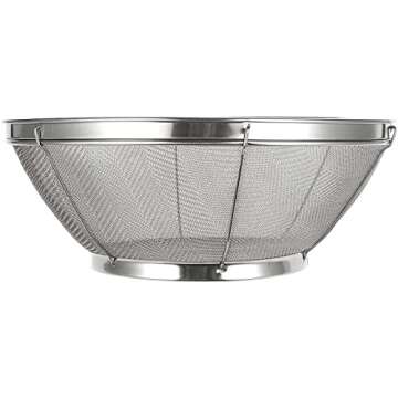 Large Fine Mesh Strainer for Kitchen - Metal Stainless Steel Colander for Rice, Pasta, Quinoa, Yogurt (11x4 In)