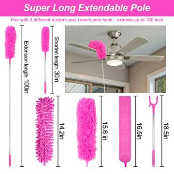 CALBEAU 15PCS Microfiber Feather Duster Set Bendable & Washable with 100-inch Extension Pole Dusters...