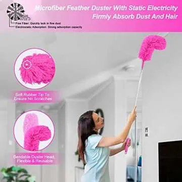 CALBEAU 15PCS Microfiber Feather Duster Set Bendable & Washable with 100-inch Extension Pole Dusters for Cleaning High Ceiling Fan, Blinds, Cars, Furniture, Cleaning Tools Kit for Women