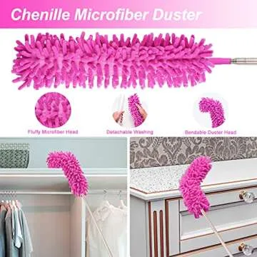 CALBEAU 15PCS Microfiber Feather Duster Set Bendable & Washable with 100-inch Extension Pole Dusters for Cleaning High Ceiling Fan, Blinds, Cars, Furniture, Cleaning Tools Kit for Women