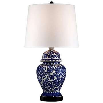 Regency Hill Asian Chinese Traditional Style Table Lamp 25" High Porcelain Temple Jar Blue Floral Wh...