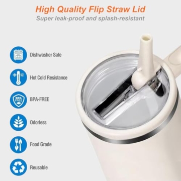2 Pack Flip Straw Leak Proof Lid for Stanley 40 oz Tumbler Quencher - 40oz Reusable Spill Proof Lid Top Cover Stanley Cup Accessories - Replacement of Leaking Original Stanley Lids - Beige