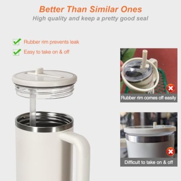 2 Pack Flip Straw Leak Proof Lid for Stanley 40 oz Tumbler Quencher - 40oz Reusable Spill Proof Lid Top Cover Stanley Cup Accessories - Replacement of Leaking Original Stanley Lids - Beige