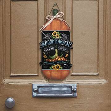 Autumn Harvest Pumpkin Wood Sign by StudioR12 | Fall Home Decor | Gourd Sunflower Leaves | Hayrides Apple Cider | 13 x 6.5 INCHES