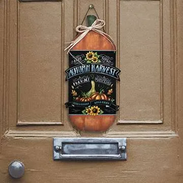 Autumn Harvest Pumpkin Wood Sign by StudioR12 | Fall Home Decor | Gourd Sunflower Leaves | Hayrides Apple Cider | 13 x 6.5 INCHES