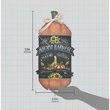 Autumn Harvest Pumpkin Wood Sign by StudioR12 | Fall Home Decor | Gourd Sunflower Leaves | Hayrides Apple Cider | 13 x 6.5 INCHES