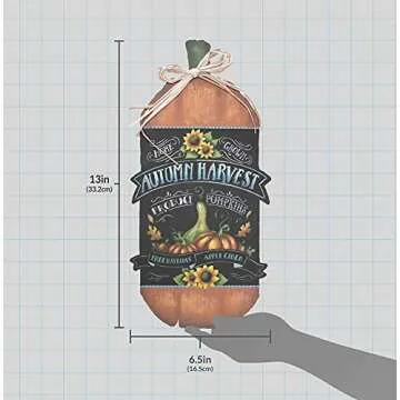 Autumn Harvest Pumpkin Wood Sign by StudioR12 | Fall Home Decor | Gourd Sunflower Leaves | Hayrides Apple Cider | 13 x 6.5 INCHES